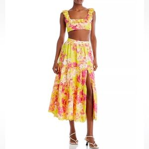 NWT Hemant and Nandita Embroidered Floral Print Crop Top and Midi Skirt Set - M